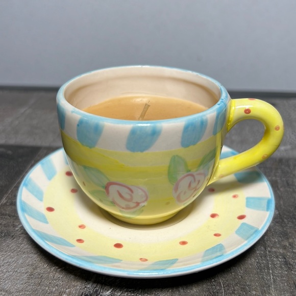 Other - Candle in a Cup Soft Colors with a Floral Design Hand Painted